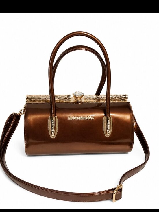 Michael Kors Handbags - Michael Kors Brown Patent Sachel Elegant gold -Tone Handbag
